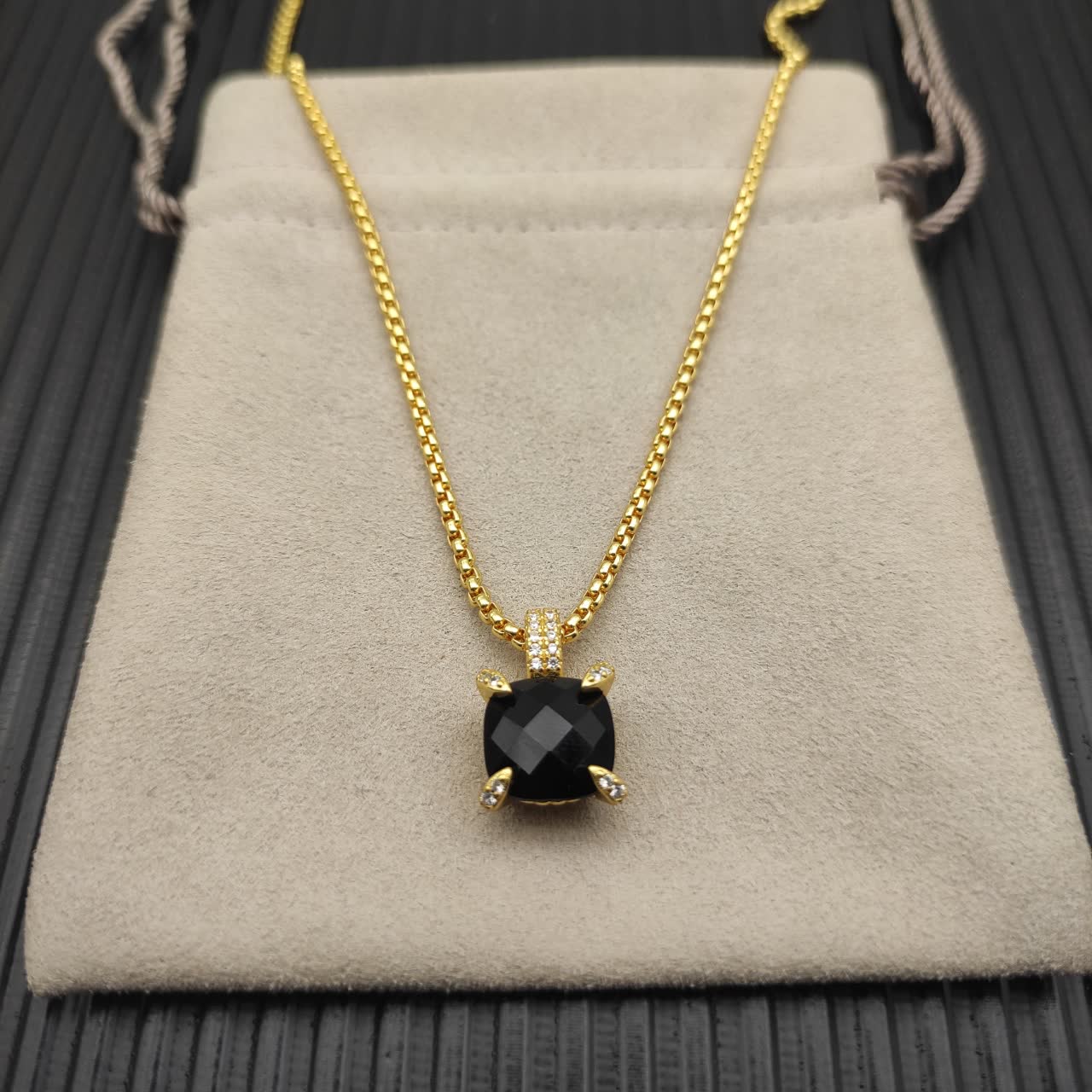 David Yurman Black Onyx and Diamond Cable Collectibles Pendant Necklace